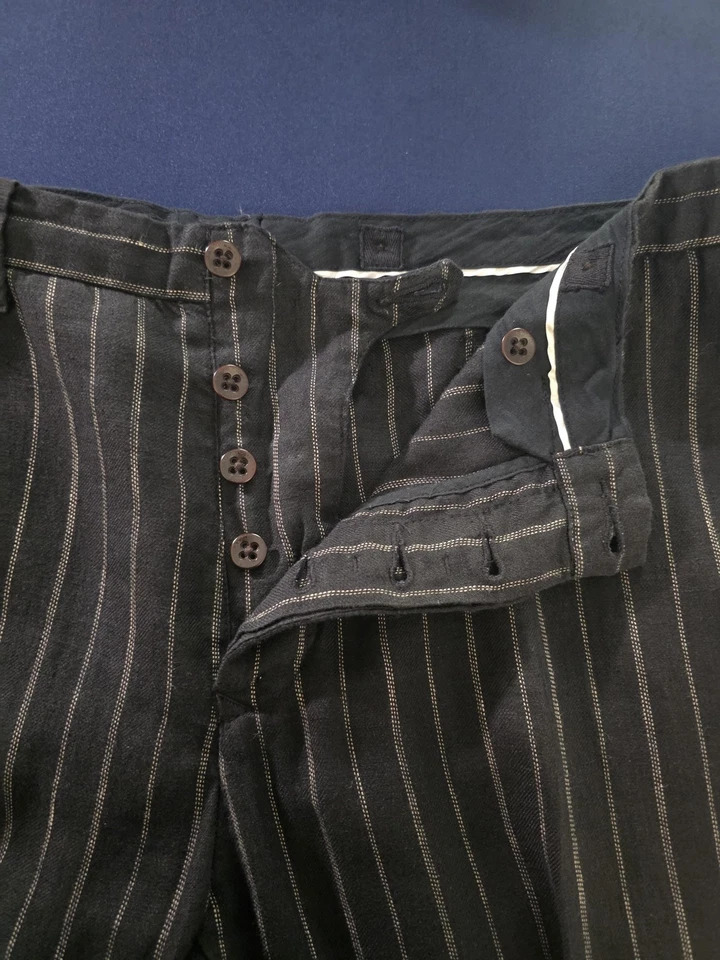 Vntg Polo Ralph Lauren Pants Mens 38x30 Navy Linen Pinstripe Button Fly Adjust - Image 3 of 4