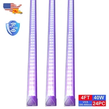 24 Pack 4FT 40W LED UV Black Light Fixture for Fluorescent Posters Body Paint