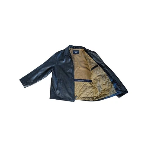 Dockers Mens XL Black Genuine Leather Full Zip Quilted Lined Jacket RN 74847 - product listing photo