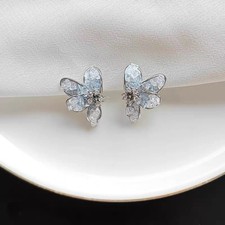 Icy Blue Crystal Butterfly Stud Earrings Silver Post Party Wedding