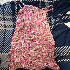 Pink Floral Sleeveless Sundress with Strappy Ruffle Accents, Short Casual Dress