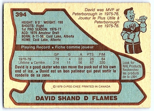 1979-80 O-Pee-Chee **C** David Shand Atlanta Flames #394 - Picture 2 of 2