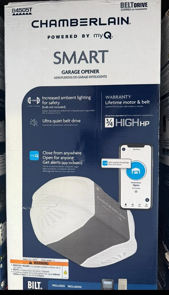Chamberlain B4505T Smart Garage Door Opener, 3/4hp, Ultra Quiet Belt Drive