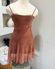 Urban Outfitters Brown Sheer Mesh Geometric Slip Mini Dress Straight Neck XS
