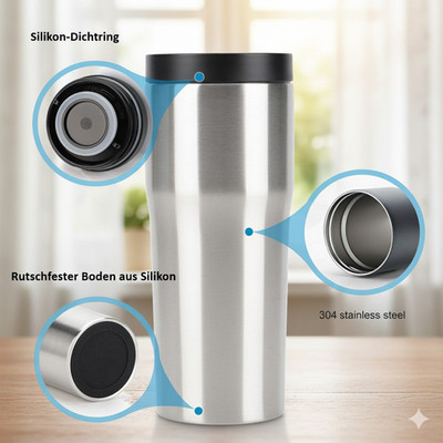 Thermobecher Isolierbecher Kaffeebecher 450ml Edelstahl Tee Becher Kaffee to go