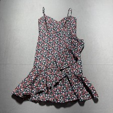 J.Crew Floral Ruffle Faux Wrap Midi Dress Navy Blue Red Pansy Print Size 2