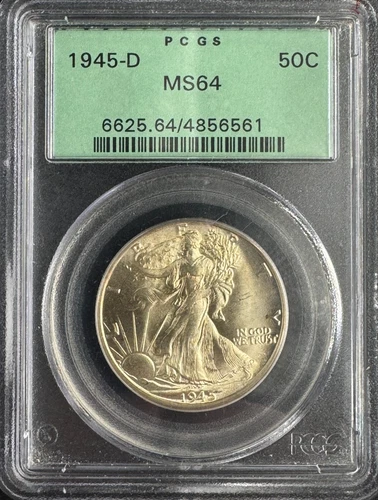 1945-D Walking Liberty Half Dollar PCGS MS64 OGH 50C Gem BU 90% Silver WWII