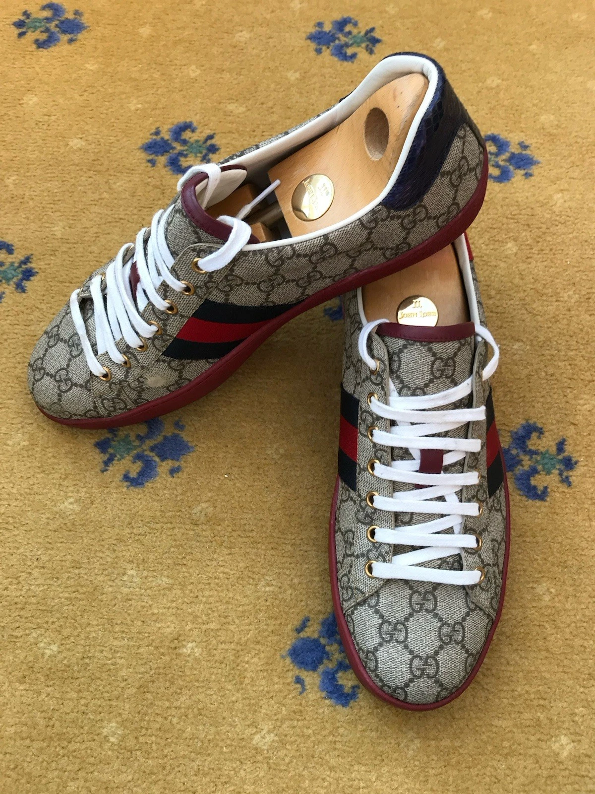 Gucci Ace Baskets Chaussures Monogramme Toile Toile Rouge Homme UK 10 US 11 EU 44