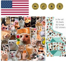 100Pcs Cat Meme Stickers, Funny Cat Sickers for Water Bottle - Pet Meme Party...