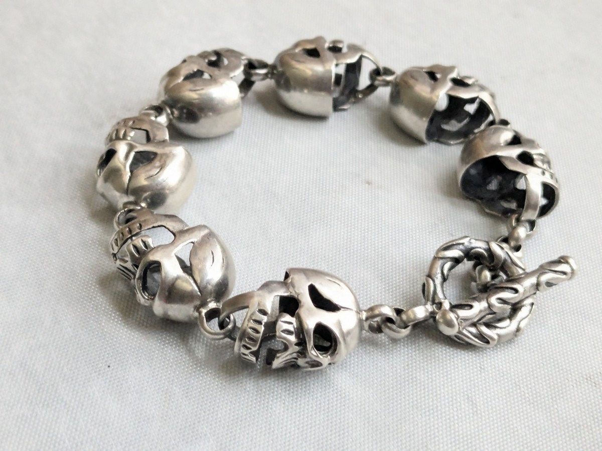 スターリンギアvintagestyle bracelet large skull Vintage Sterling Silver Skull Bracelet 7.5