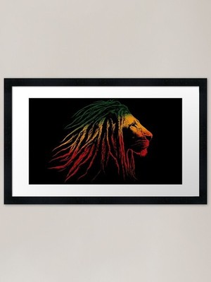 Rasta-farbiger Löwe mit Dreads Rahmen gerahmtes Wandbild Poster Leinwanddruck Bild
