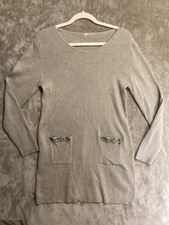 Women’s Beige Sweater Dress With Studded Trim Detailed Pockets Size M