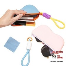 Korean-Style Summer Macaron Glasses Case, with Lanyard, Portable, Sakura Pink