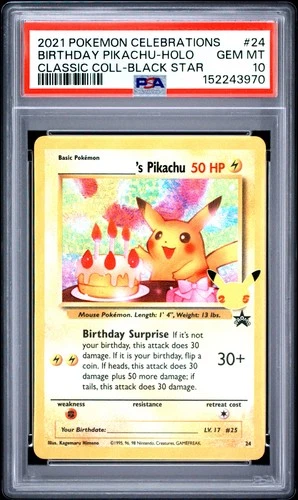2021 POKEMON CELEBRATIONS CLASSIC COLLECTION #24 BIRTHDAY PIKACHU-HOLO PSA 10