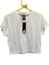 Adidas White Cropped T-Shirt Round Neck Short Sleeve Sport - Size L New 