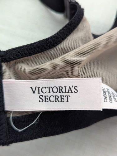 Victoria's Secret gefütterter Doppel-BH perfekte Abdeckung schwarz transparentes Netz 34DDD - Bild 5 von 9