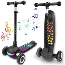 Light up 3 Wheel Kick Scooter for Kids Toddlers Girls with LED Sync Lights Flash