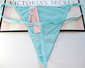 VICTORIA'S SECRET DREAM ANGELS V-String Thong Panty S M Blue NWT Pearl VS Satin