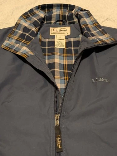L.L.Bean Men's Warm-Up Jacket Flannel-Lined Dark Navy S Plaid Lining Full Zip image 4