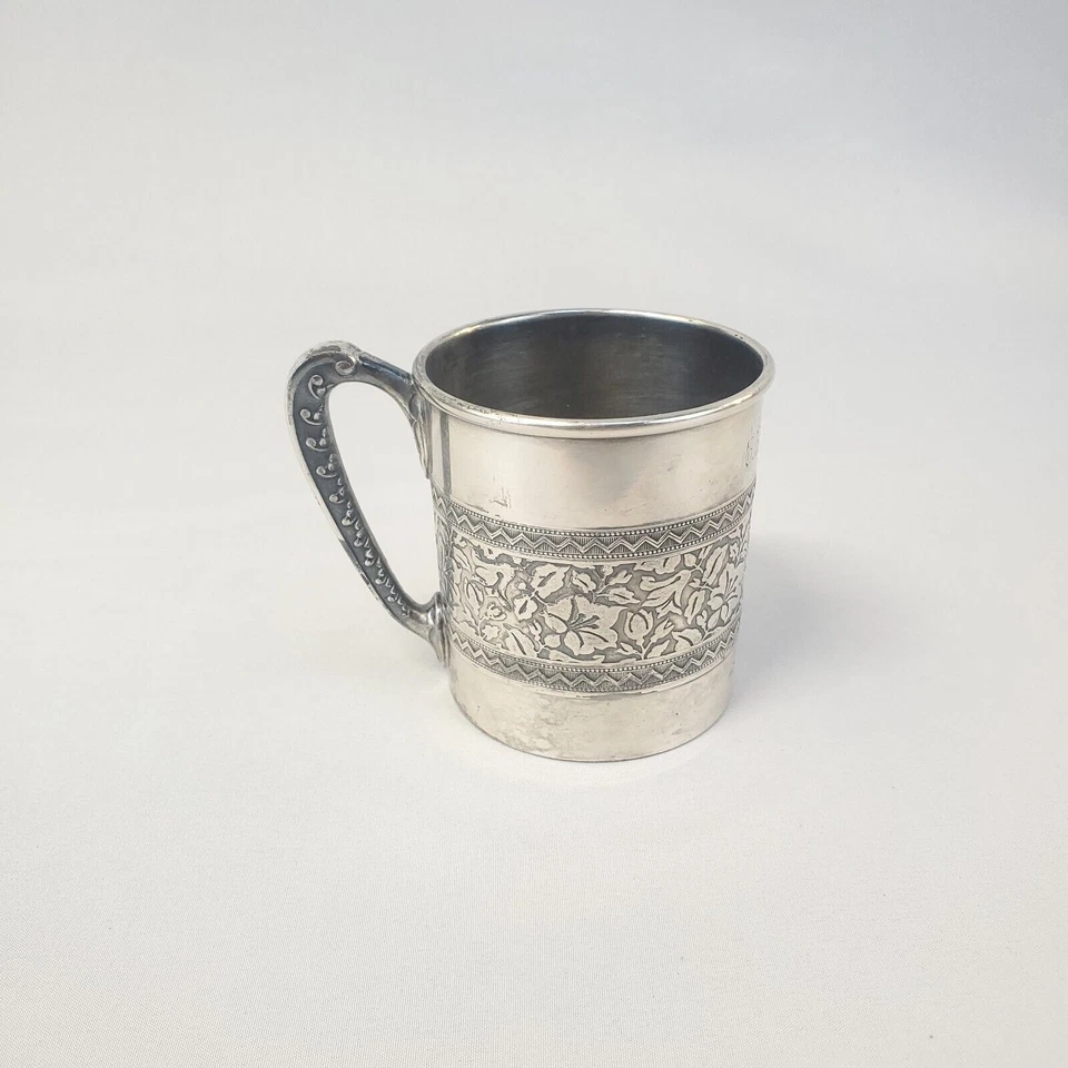 Antigua taza de bebé infantil enchapada en plata Reed & Barton 1901 monograma GRPP&PSA Foto 2 de 4