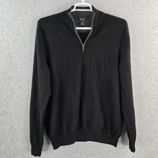Neiman Marcus 100 Cashmere Mens XL Black 1/4 Zip Pullover Sweater holes 