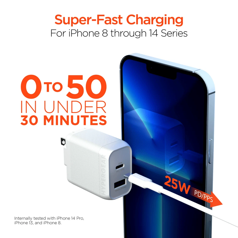 HyperGear SpeedBoost 25W USB-C PD + 12W USB Fast Wall Charger with PPS and Cable - Image 2 of 4