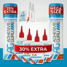 Adhesive Guru Super Ca Glue Set with Activator (2x4.5 oz-2x16.9 fl oz) 2 Pk 3D