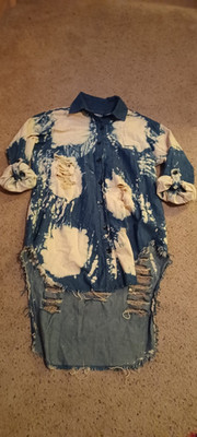 Thrill Jeans Button-Up Top Blouse Womens L Ripped Distressed Acid Wash