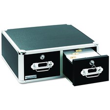 Locking Index Card Cabinet, Double Drawer, Black
