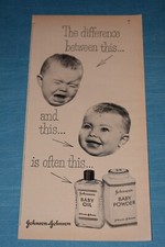 Vintage 1952 Johnson & Johnson Baby Oil and Powder Print Ad.