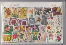 100 DIFFERENT FLOWER STAMPS GOOD QUALITY THEMATIC PACKET.