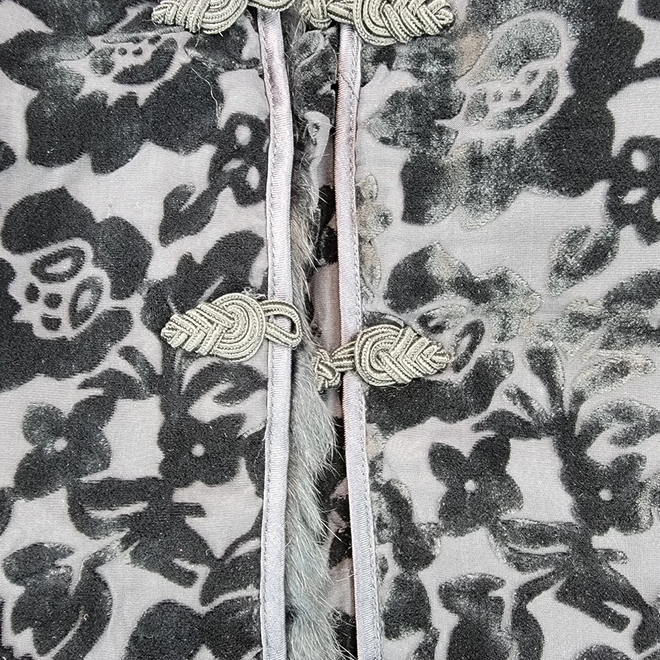 Chaleco de piel reversible vintage para mujer L negro piel/terciopelo floral chaqueta de invierno Foto 2 de 4