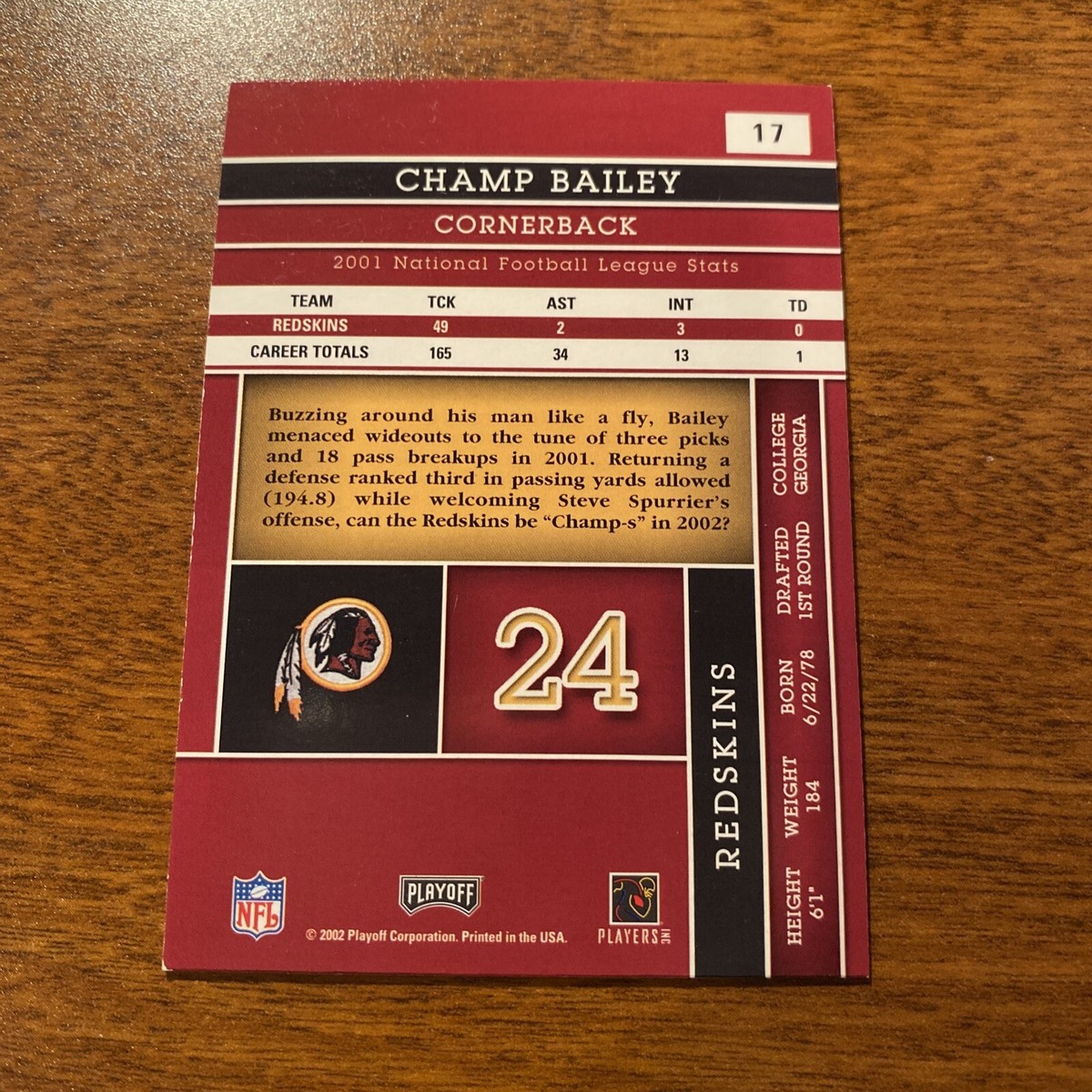 2002 Absolute Memorabilia Football Card #17 Champ Bailey
