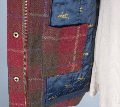 Joules Field Coat Size UK 10 US 6 Red Bright Tartan Tweed Wool Country Jacket - Picture 19 of 24