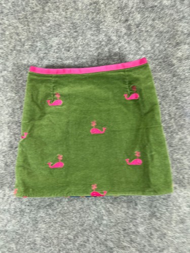 Lilly Pulitzer Wrap Skirt Girls 4 Green Corduroy Pink Whales 1 - Picture 8 of 8