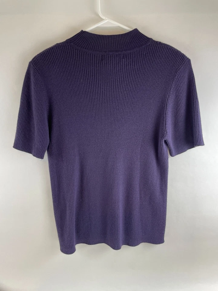Alfred Dunner Sweater Women's Size Large Purple Pullover Shoulder Pad Cable Knit - Image 2 of 4