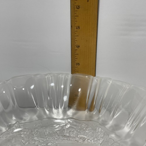 Mikasa Frosted Crystal Bowl 10 1/2” Winter Dreams Deer Log Cabin Nature Scene - Picture 8 of 11