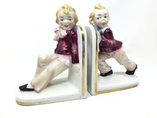 Pair Of Bookends Porcelain Painted Children 19th
