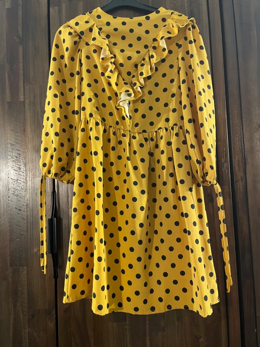 womens mustard polka dot dress size
