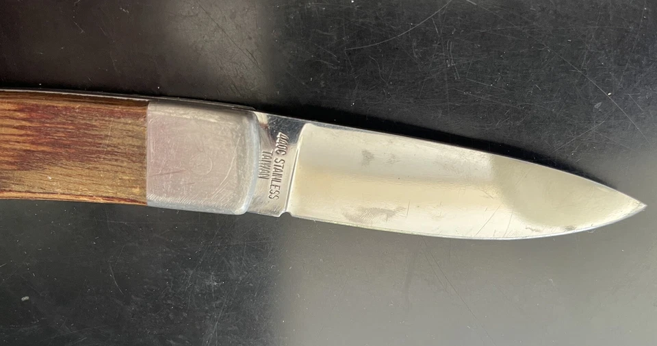 Gerber International 440C Stainless Taiwan Folding Knife Wood Handle Vintage - Image 4 of 4