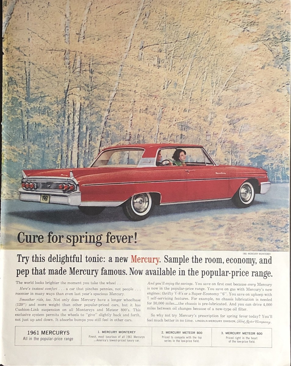 1961 Mercury Monterey VTG 1960s 60s PRINT AD Red Car - Cure For