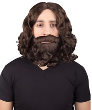 Men's Dark Brown Color Wavy Shoulder Length Lumber Jack Wig with beard ,HM-1403