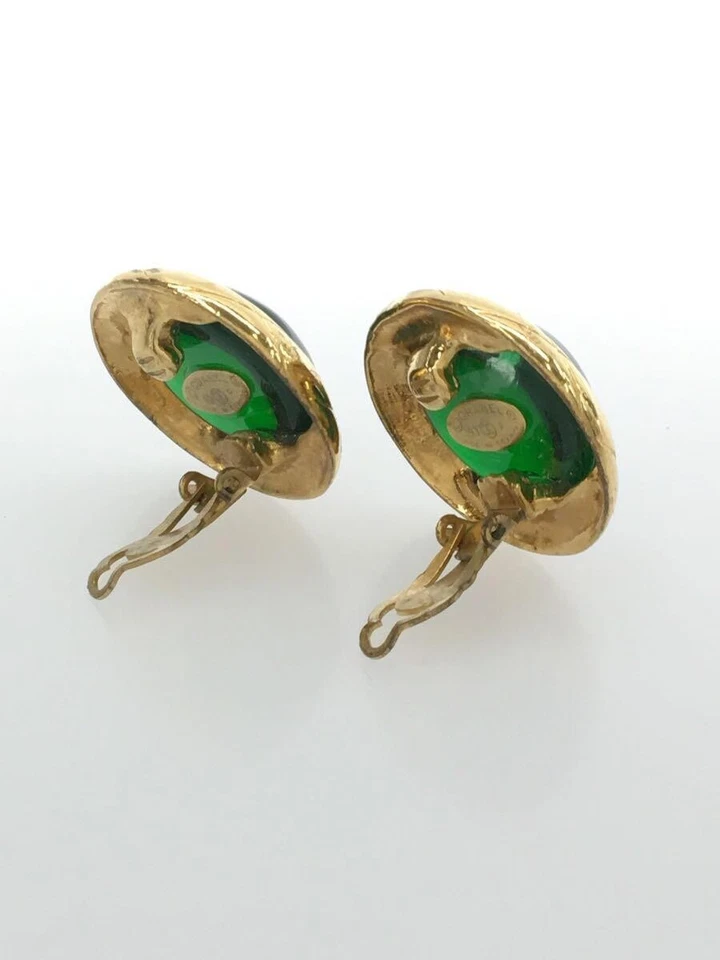 Chanel Vintage Verde Gripoix Clip-On Pendientes Par Oro 93P Joyería Francesa Usado Foto 4 de 4