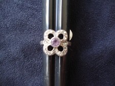 Vintage Solitaire Amethyst w/ Marcasite Accents Sterling Silver Stamped 925 Ring