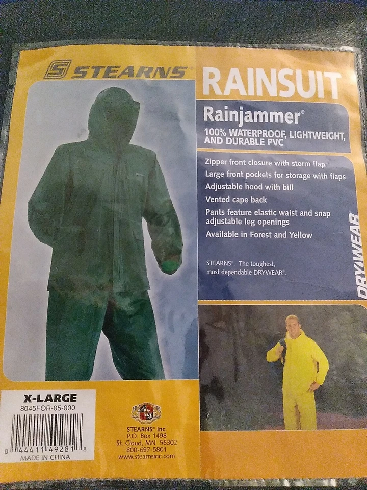  Stearns RAINJAMMER RAINSUIT Drywear Hooded JACKET & PANTS XL #8045 Gree - Image 2 of 3