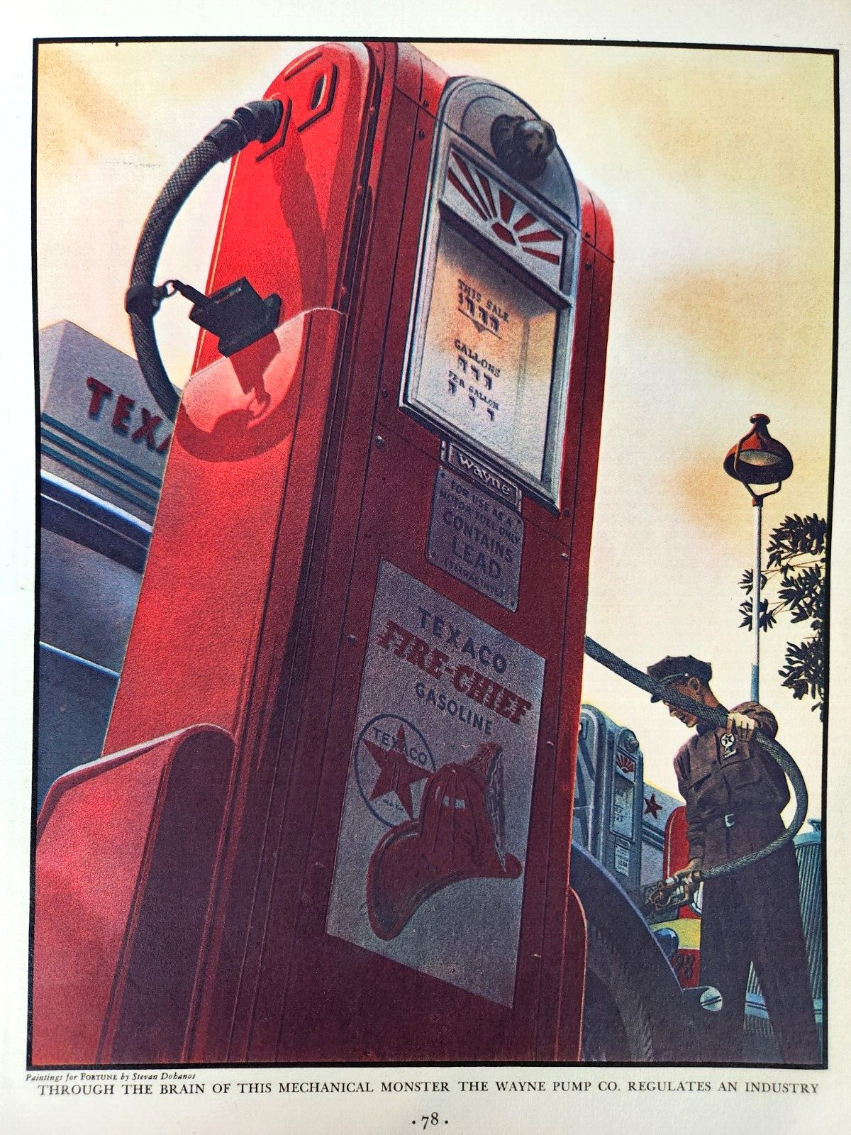 Texaco Gas Pump Steve Dohanos Vintage 1937 Art Magazine Print Wayne Fire Chief
