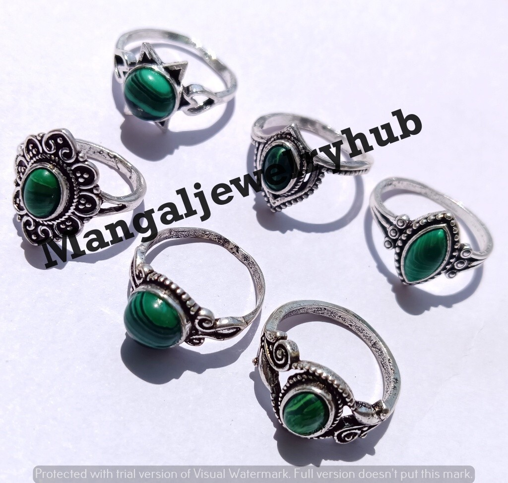 Pietra Preziosa Malachite 50PCS Anelli Argento Sterling 925 Placcato Fatto a Mano Lotto Gioielli