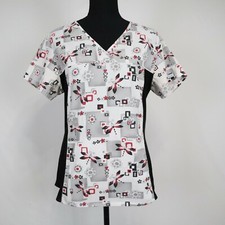 Cherokee Scrub Top Womens Small Dragon Fly Floral Short Sleeve Medical Uniform