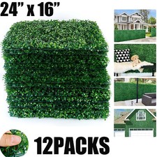 12PCS Artificial Plant Wall Fence Panel Decor Greenery Hedge Grass 24" x 16"