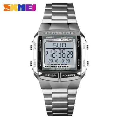 Herren Digital Sportuhr Wasserdicht Edelstahl Chrono Alarm LED Anzeige